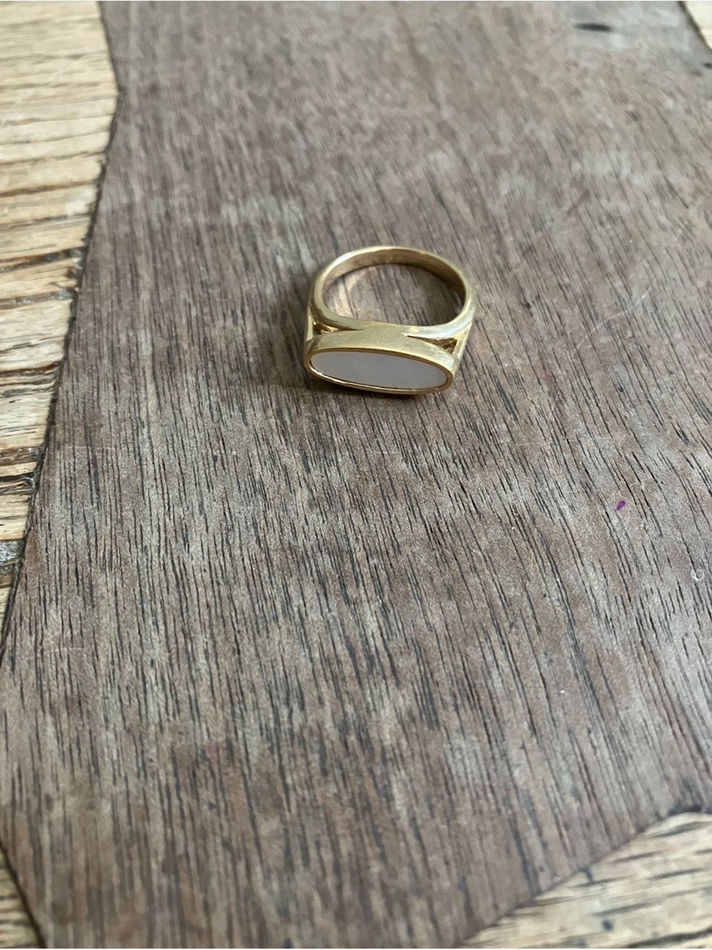 Gold overlay mother of pearl ring